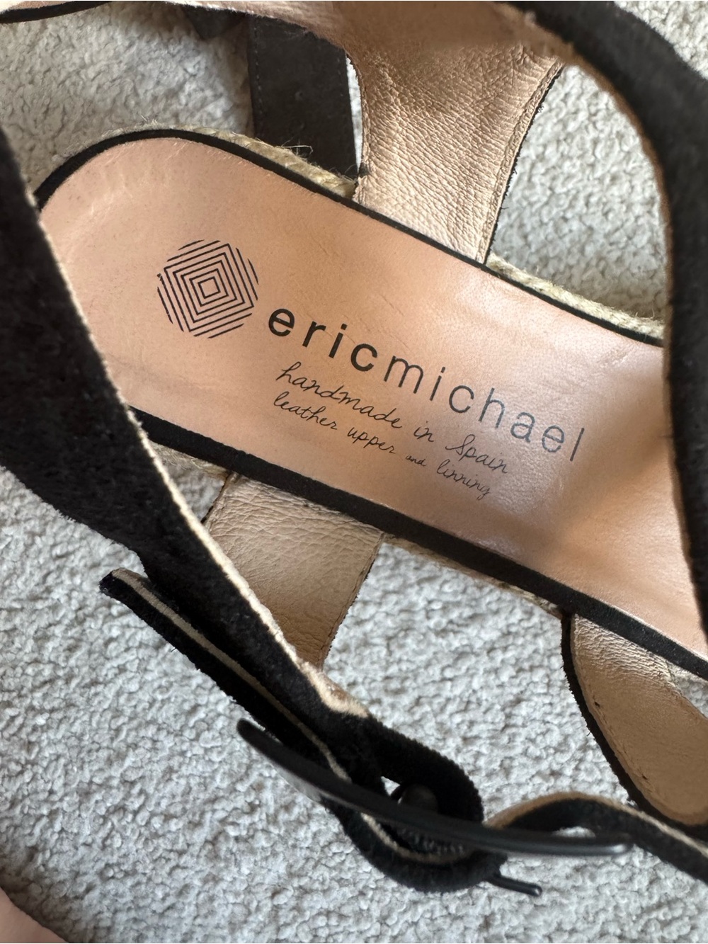 Eric Michael Black Suede Ankle-Strap Sandals